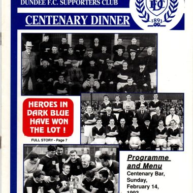 Dundee FC supporters Club Centenary dinner menu